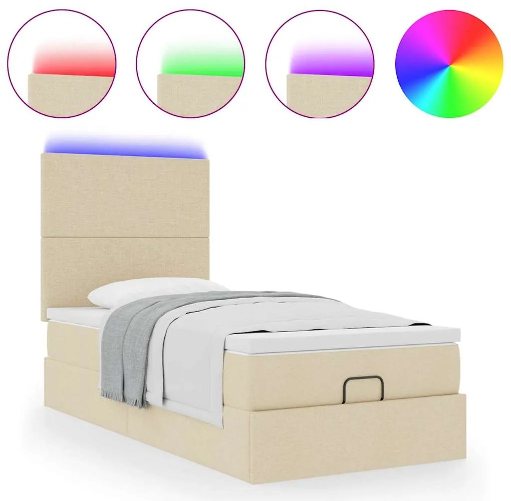 Estrutura de cama otomana com creme de colchão 100x200cm tecido