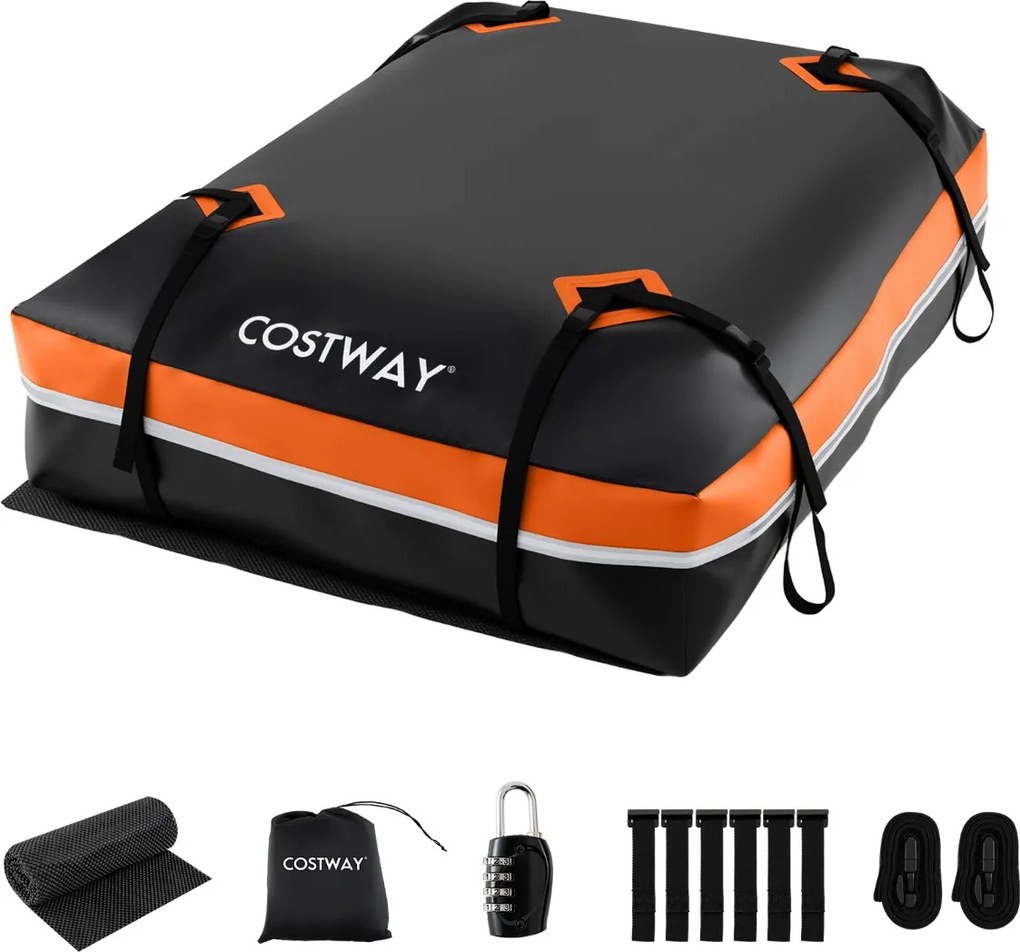 Mala de tejadilho universal para carro 131 x 101 x 45 cm, impermeável em PVC, 600 L, com 6 ganchos, 10 correias, faixas refletoras e saco de transport