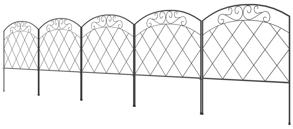 Outsunny Cercas de Jardim 305x61 cm Conjunto de 5 Cercas Decorativas para Jardim de Metal Barreira para Animais para Pátio Preto