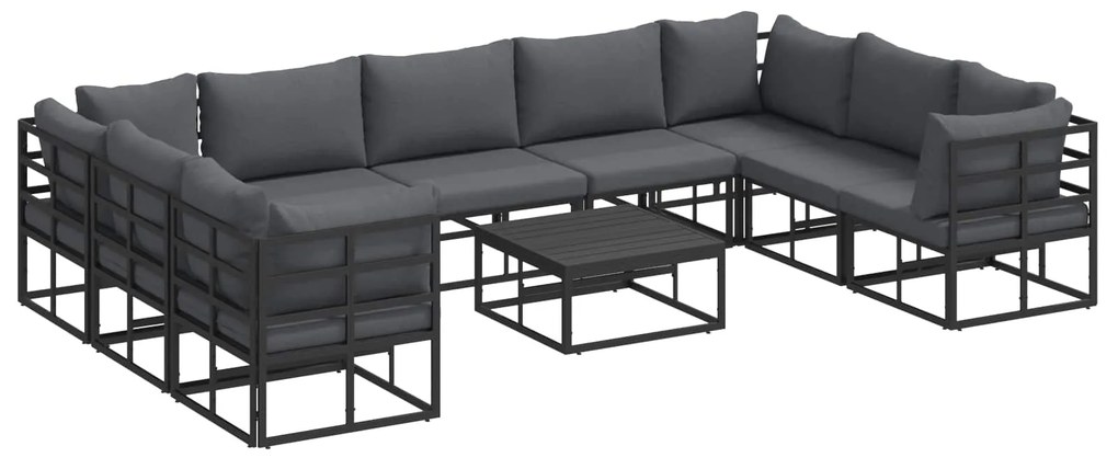 vidaXL Conjunto de Sofá de Jardim com almofada 10 pcs Preto Alumínio