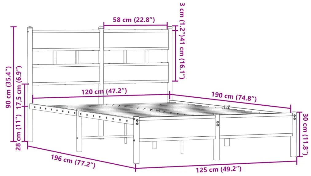 Cama sem colchão com cabeceira 120x190 cm carvalho sonoma