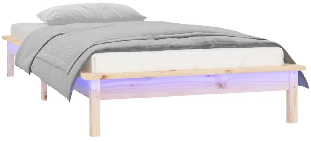 Estrutura de cama c/ LEDs 90x200 cm madeira maciça