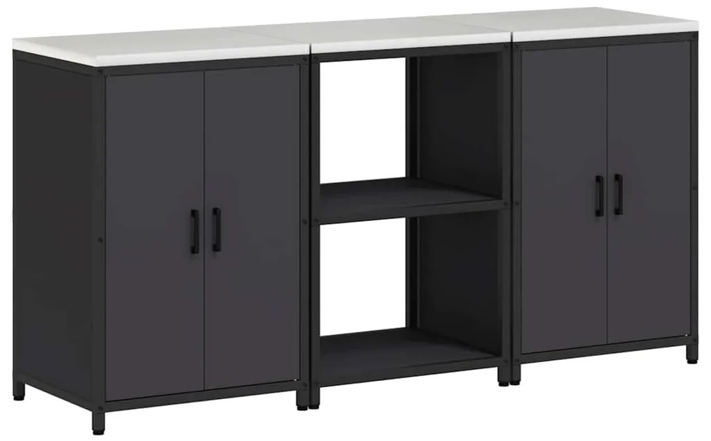 Conjunto de Armazenamento de Cozinha com prateleira 3 pcs Preto