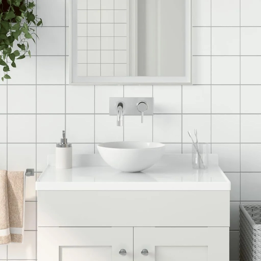 146976 vidaXL Lavatório de casa de banho redondo cerâmica branco mate