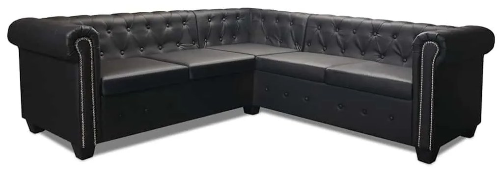 Sofá de canto Chesterfield 5 lugares couro artificial preto