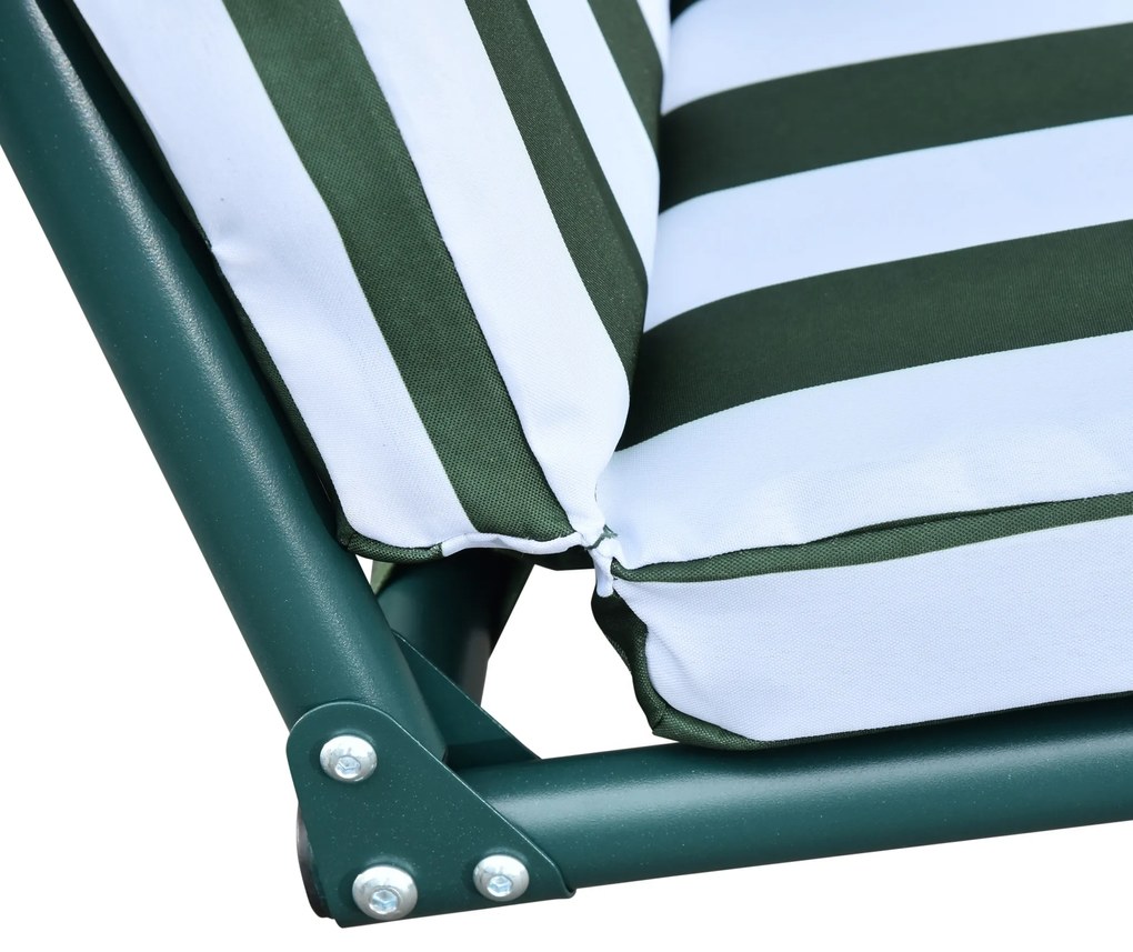 Outsunny Baloiço de Jardim de 3 Lugares com Almofada Toldo Ajustável e Estrutura de Metal para Balcão Terraço Patio Carga Máx. 200kg 172x110x153cm Verde e Branco