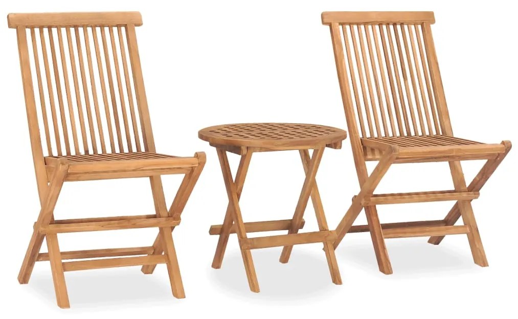 vidaXL 3 pcs conjunto jantar dobrável p/ exterior madeira teca maciça