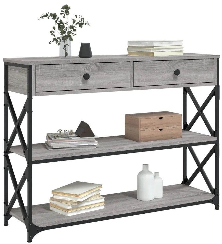 Mesa consola 100x28x75 cm derivados de madeira cinzento sonoma