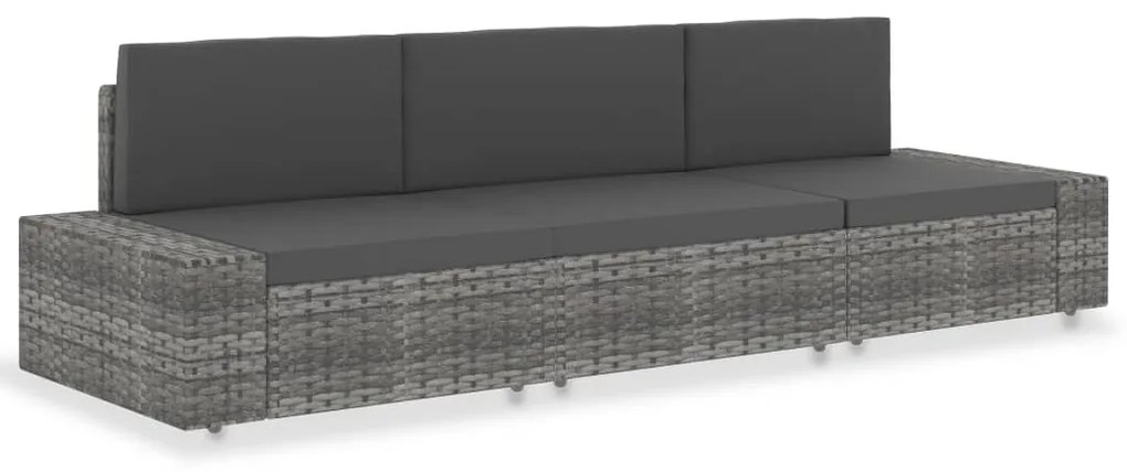 vidaXL Sofá seccional de 3 lugares vime PE cinzento