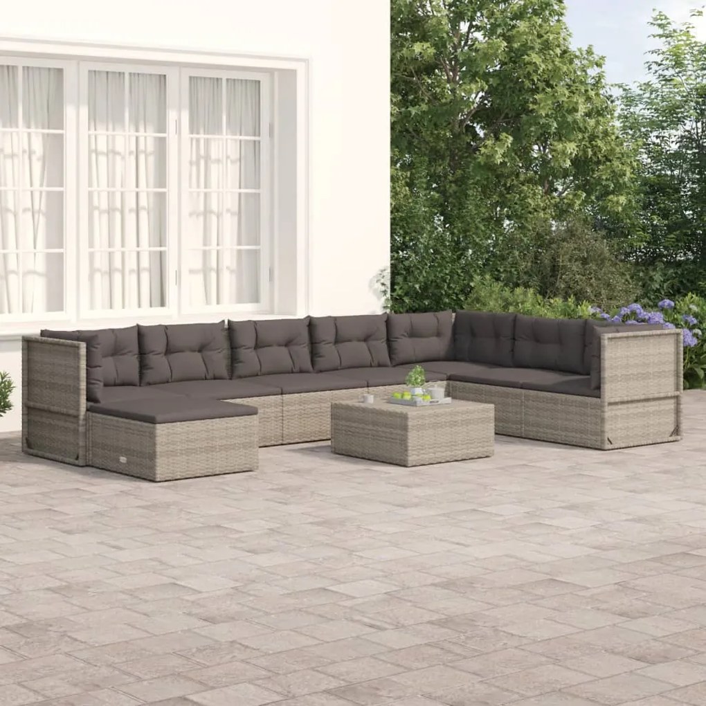 vidaXL 8 pcs conjunto lounge de jardim c/ almofadões vime PE cinzento