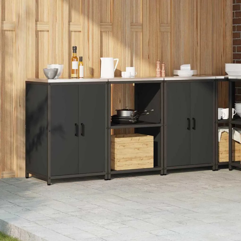 Conjunto de Armazenamento de Cozinha com prateleira 3 pcs Preto