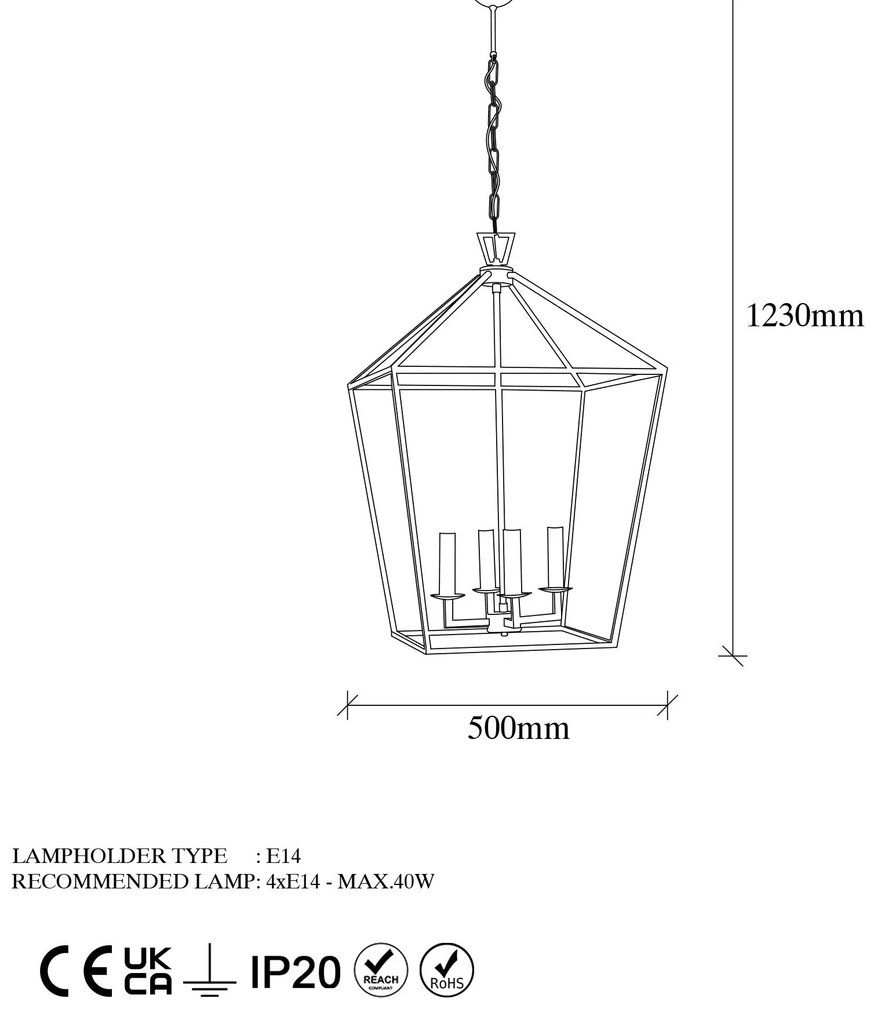Chandelier Till – Dourado – 50 x 71 x 123 cm