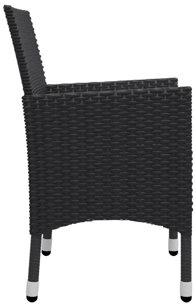 3 pcs conjunto de jantar para jardim com almofadões preto