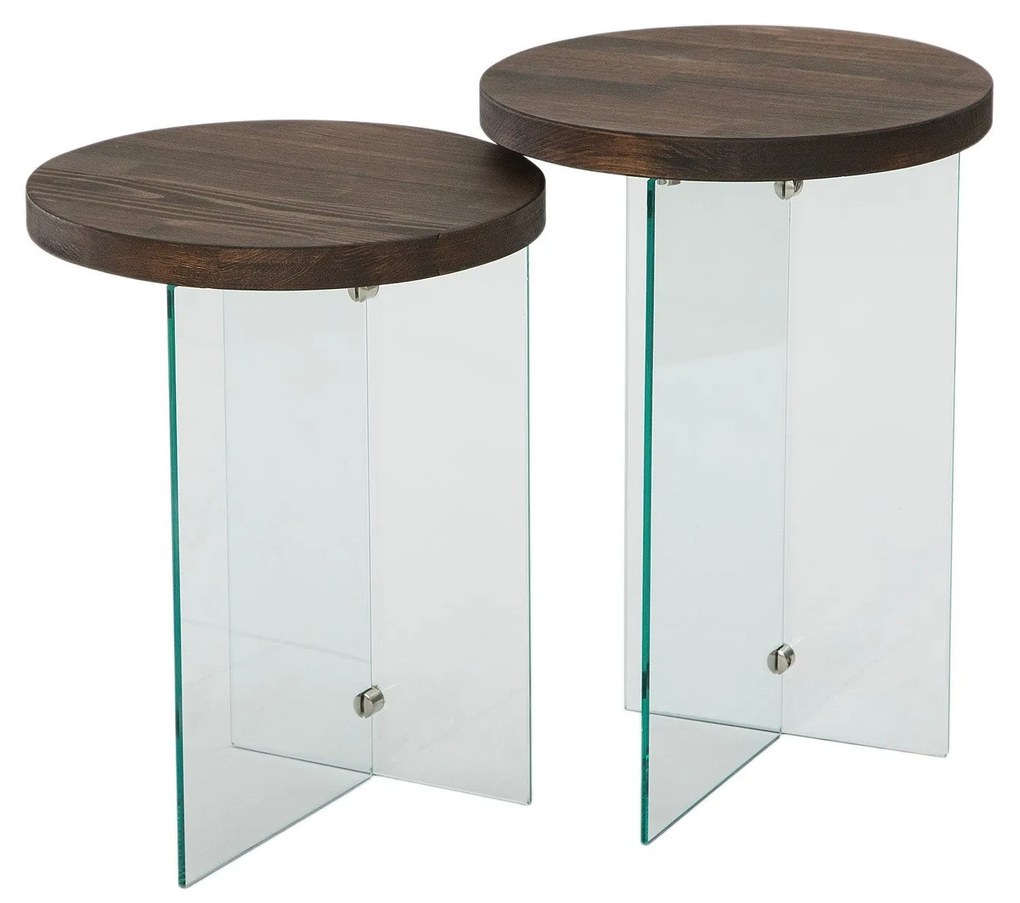 Conjunto de Mesas de Café Serenity – Transparente e Nogueira – 35 cm x