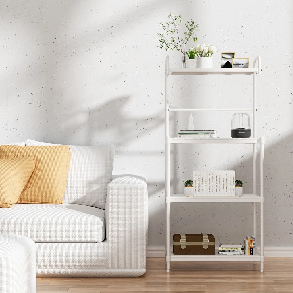Armário de cozinha de 4 níveis, estrutura metálica, suporte para micro-ondas, prateleira independente 60 x 34 x 136 cm branco