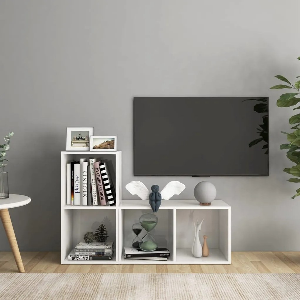 3079949 vidaXL Móveis de TV 2 pcs 72x35x36,5 cm contraplacado branco brilhante