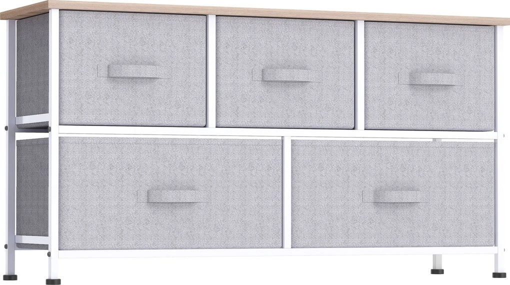 HOMCOM Cómoda com 5 Gavetas de Tecido Cómoda para Quarto Estrutura Metálica 100x30x54 cm Cinzento | Aosom Portugal