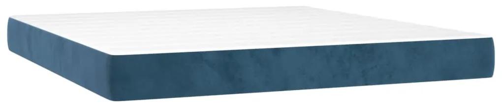 Cama box spring c/ colchão/LED 160x200 cm veludo azul-escuro