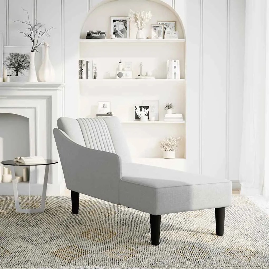 Chaise lounge com apoio de braço direito em tecido cinza nuvem