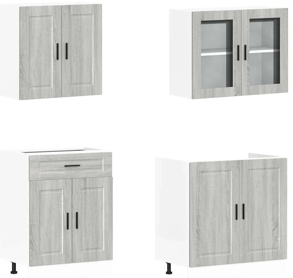 4 peças armário de cozinha conjunto Kalmar cinza sonoma