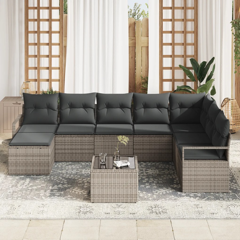 Conjunto de Sofás de Jardim vidaXL de 8 Peças com Almofadas Rattan Pol