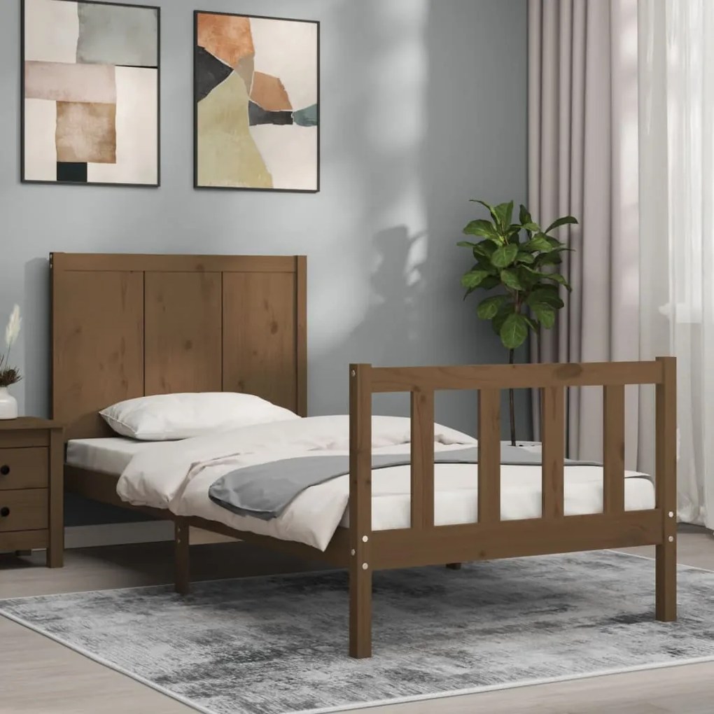 vidaXL Estrutura cama solteiro c/cabeceira madeira maciça castanho-mel
