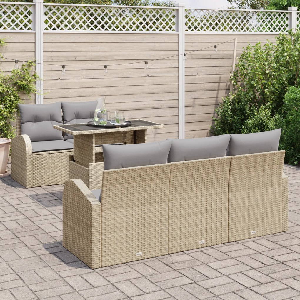 Conjunto de Sofá de Jardim vidaXL 6 Peças com Almofadas Bege Vime Sint
