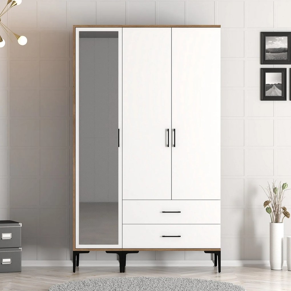 Roupeiro Kumsal RT – Nogueira e Branco – 120 x 47,5 x 201,4 cm