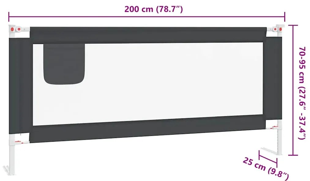 Barra segurança p/ cama infantil tecido 200x25 cm cinza-escuro