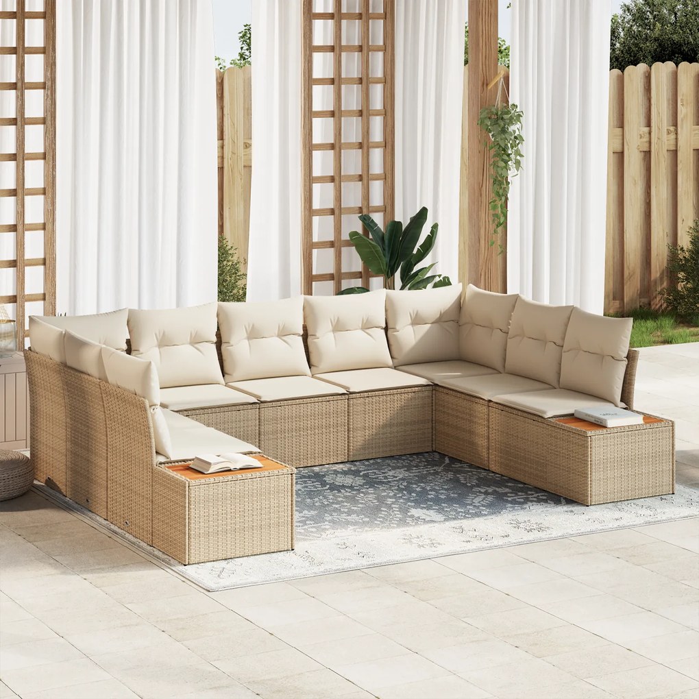 Conjunto de Sofá de Jardim vidaXL com 5 Peças e Almofadas Bege Polyrattan Acácia