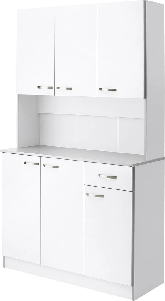 Armario de cozinha 101 x 39 x 180 cm contemporâneo com várias opções de arrumação, 6 portas, 1 gaveta + tabuleiro grande Branco