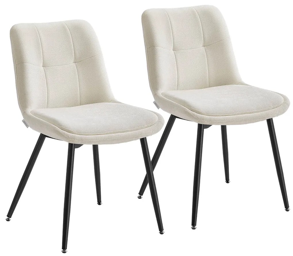 Conjunto de 2 cadeiras de sala de jantar com almofada dupla em branco creme