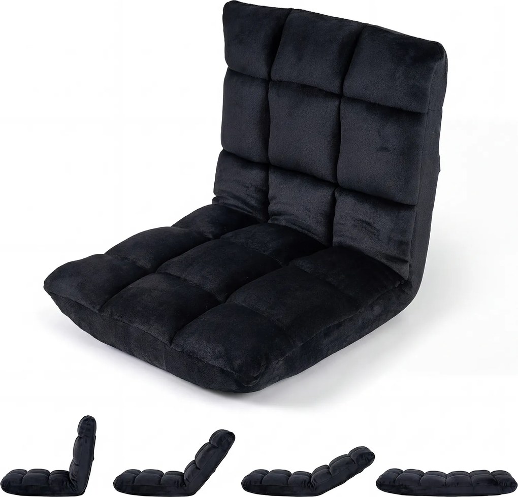 Cadeira de Chão Dobrável, 104 x 53 x 15 cm, Encosto Ajustável em 14 Posições, Preto