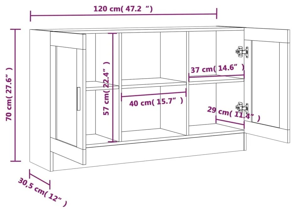 Aparador Vitrine Real de 120 cm - Nogueira - Design Moderno