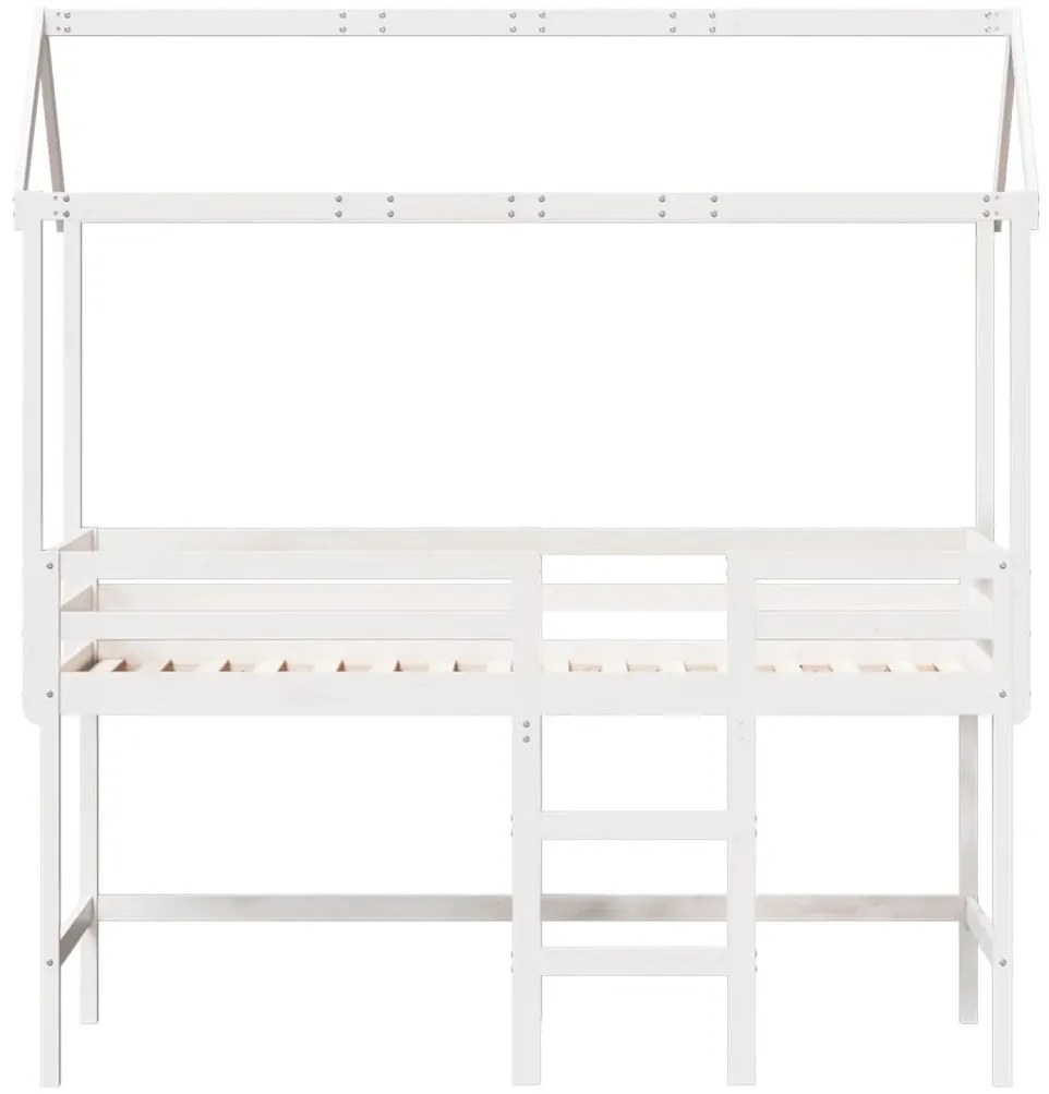 Cama alta c/ escada e telhado 90x200 cm pinho maciço branco