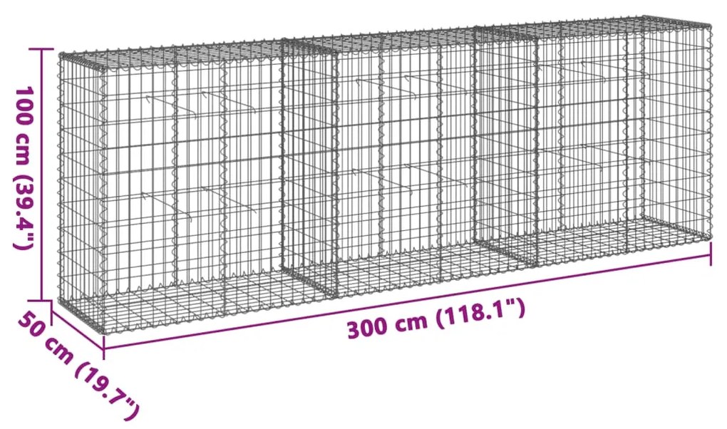 Cesto gabião com cobertura 300x50x100 cm ferro galvanizado