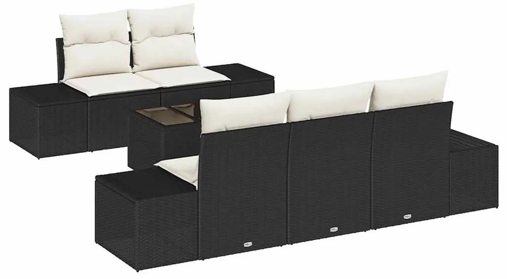 Sofá de Jardim Modular com 6 Peças da , Almofadas, Preto, Rattan Sinté