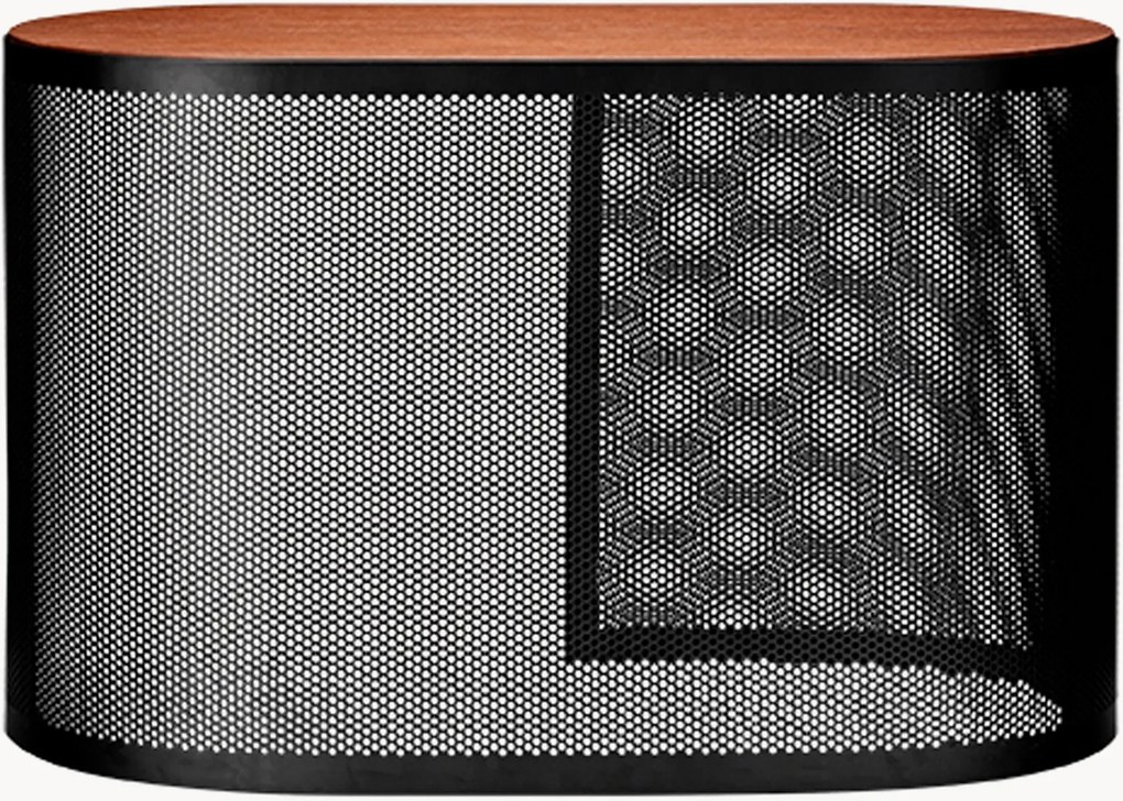 Mesa de centro oval em metal com tampo de madeira Pausilius