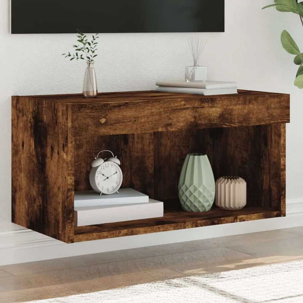 vidaXL Móvel de TV com luzes LED 60x30x30 cm carvalho fumado