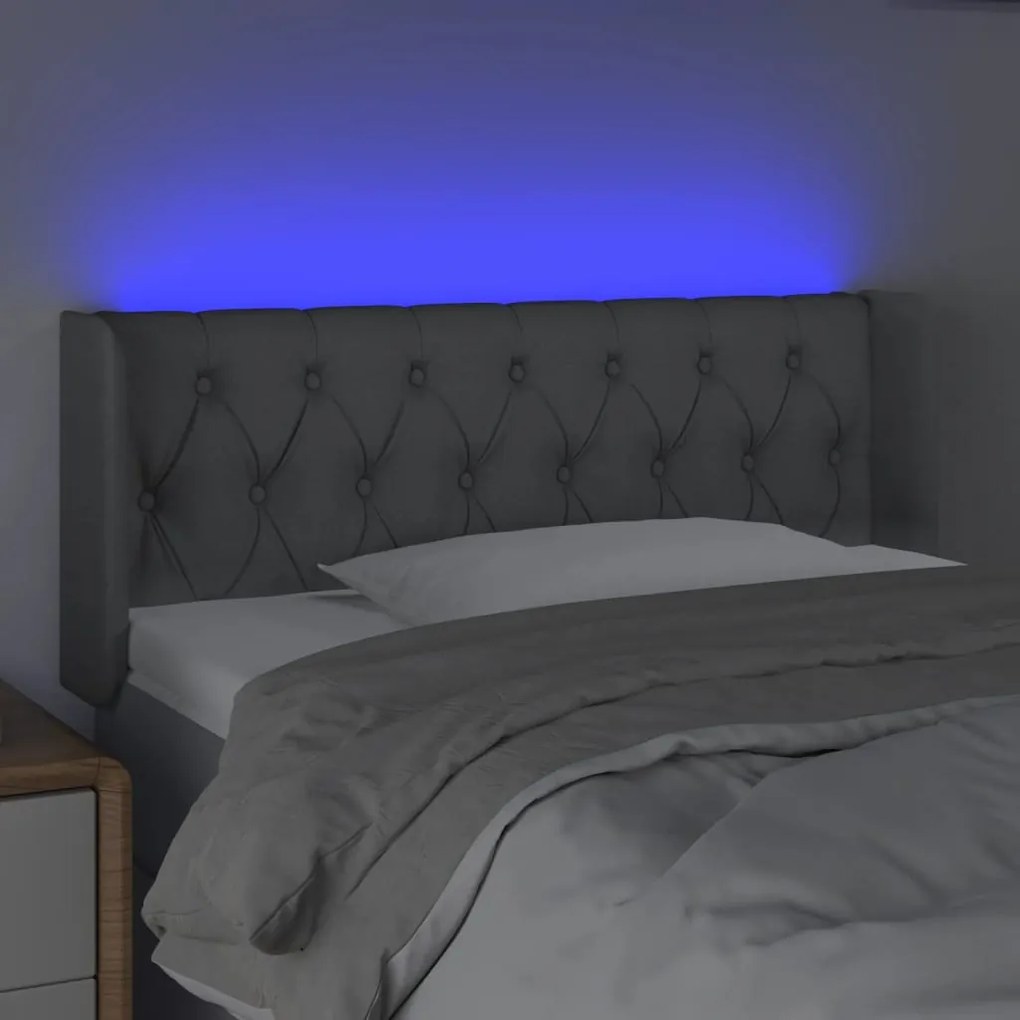 Cabeceira de cama c/ luzes LED tecido 93x16x78/88cm cinza-claro