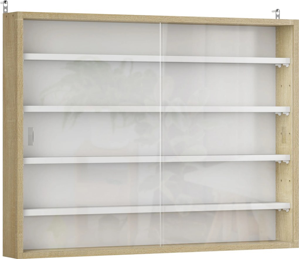 HOMCOM Vitrine de Parede de Madeira com Prateleiras Ajustáveis e 2 Portas Corredeiras de Vidro para Coleções Perfumes 80x9,5x60cm Madeira e Branco | Aosom Portugal