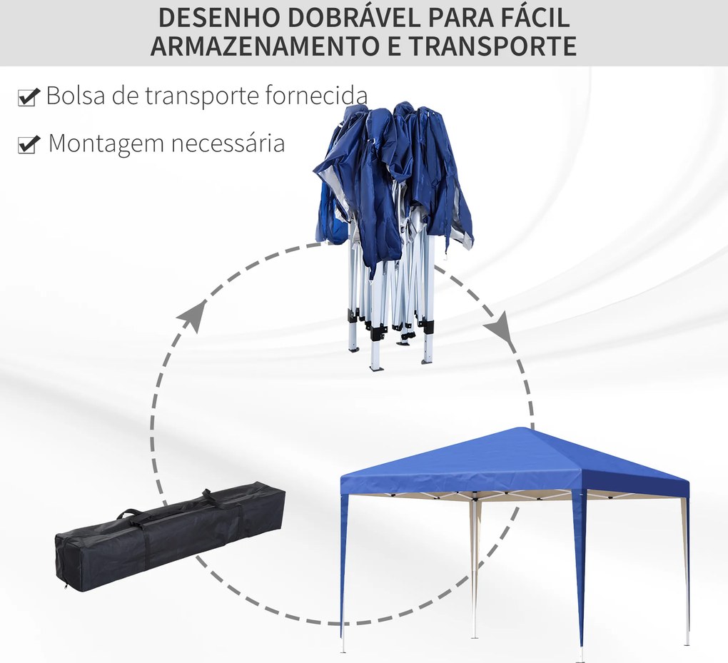 Tenda Dobrável 295x295x255 cm com Bolsa de Transporte Altura Ajustável Anti-UV para Terraço Pátio Azul