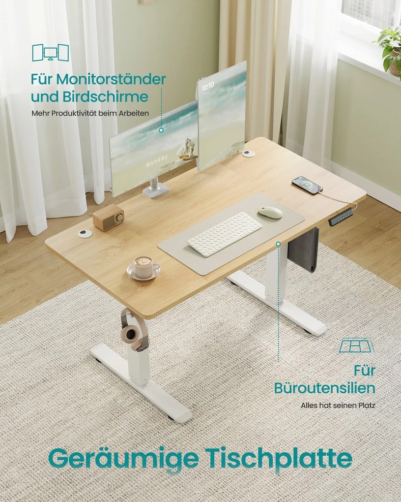 Secretária elétrica com altura ajustável 60 x 120 x (72-120) cm branca e bege