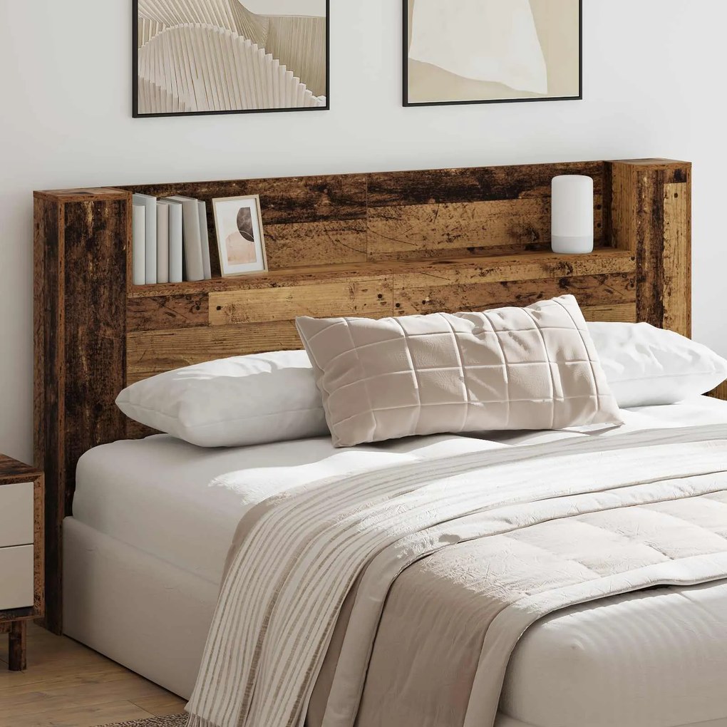 vidaXL Cabeceira com Armário e LED Madeira antiga Madeira processada