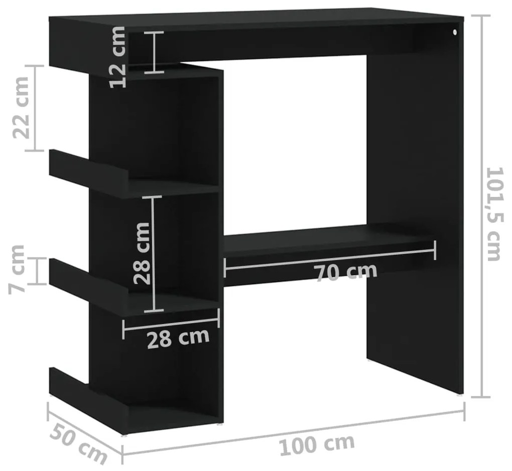 Mesa de bar c/ prateleiras derivados de madeira preto