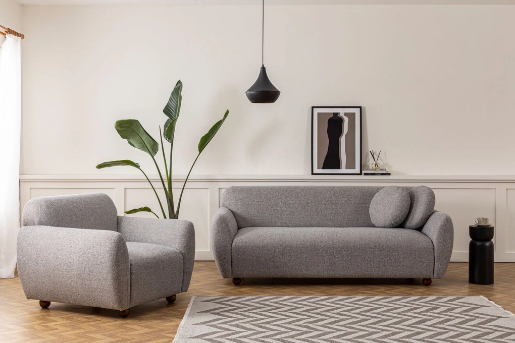 Sofá 3 Lugares "Stockholm" - Cinzento Claro com Pernas em Faia - 223x8