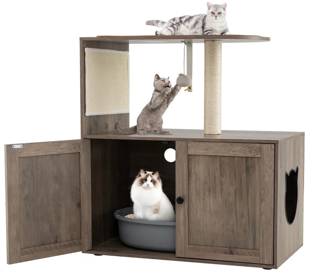 Caixa de areia para gatos com compartimentos de armazenamento e compartimentos duplos para 2 gatos - Branco