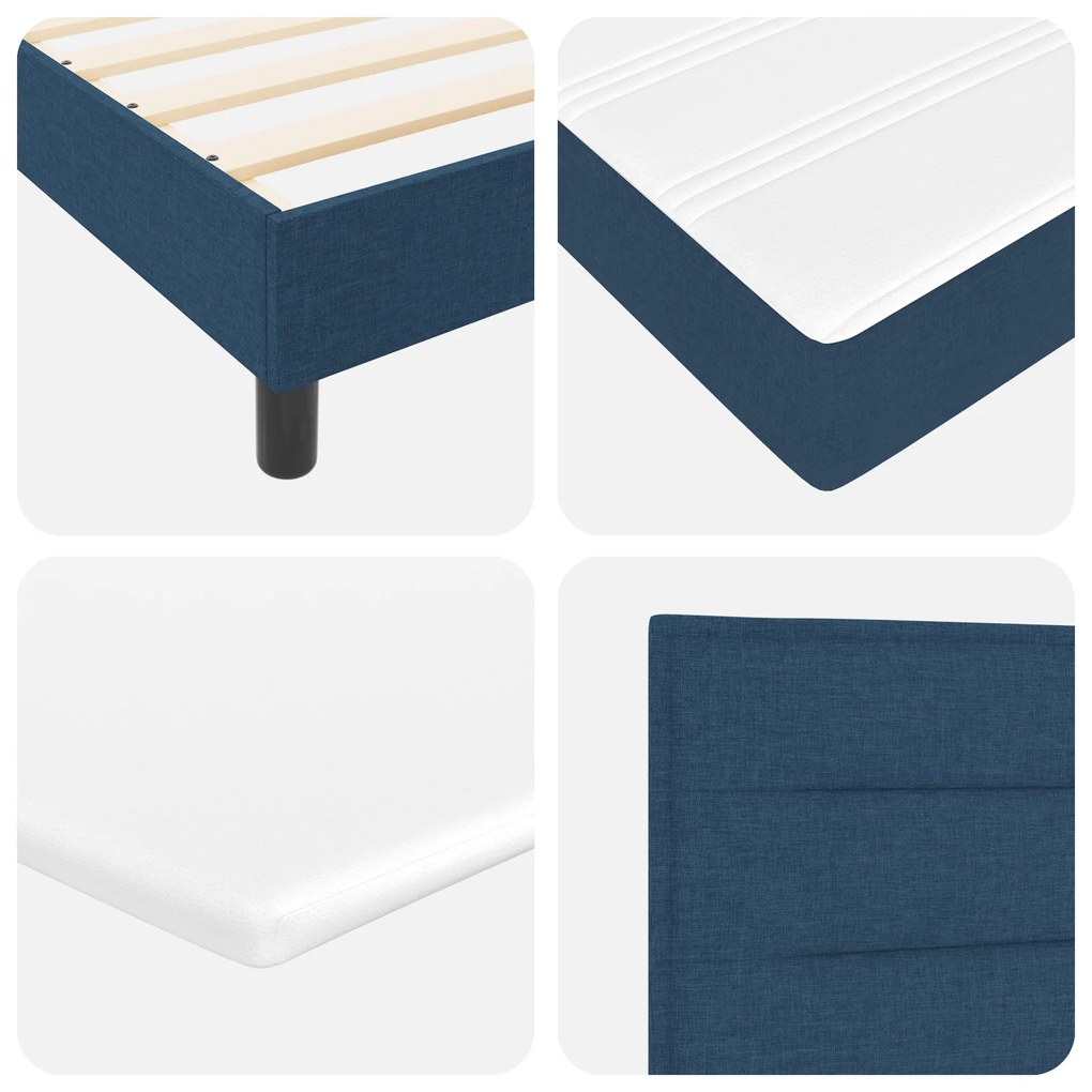 Cama Box Spring com Colchão Azul 140x190 cm Tecido