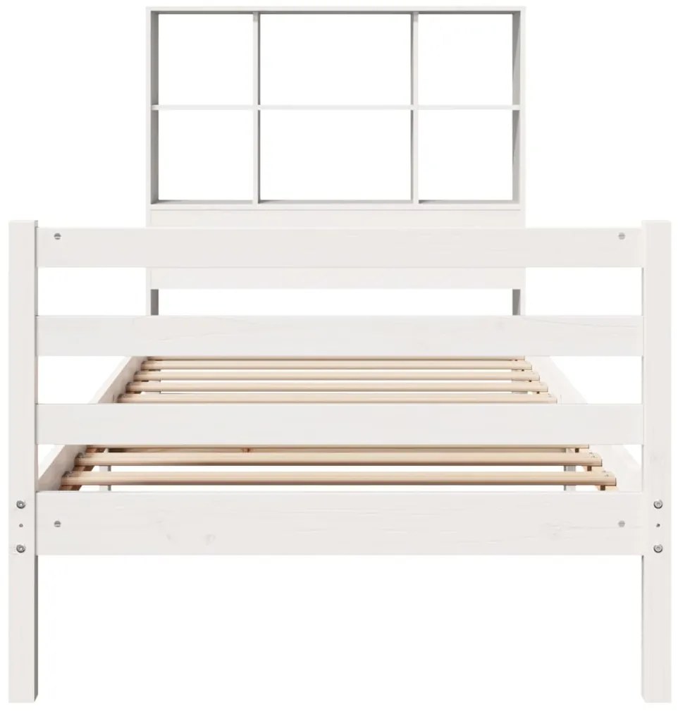 Cama com estante sem colchão 75x190 cm pinho maciço branco