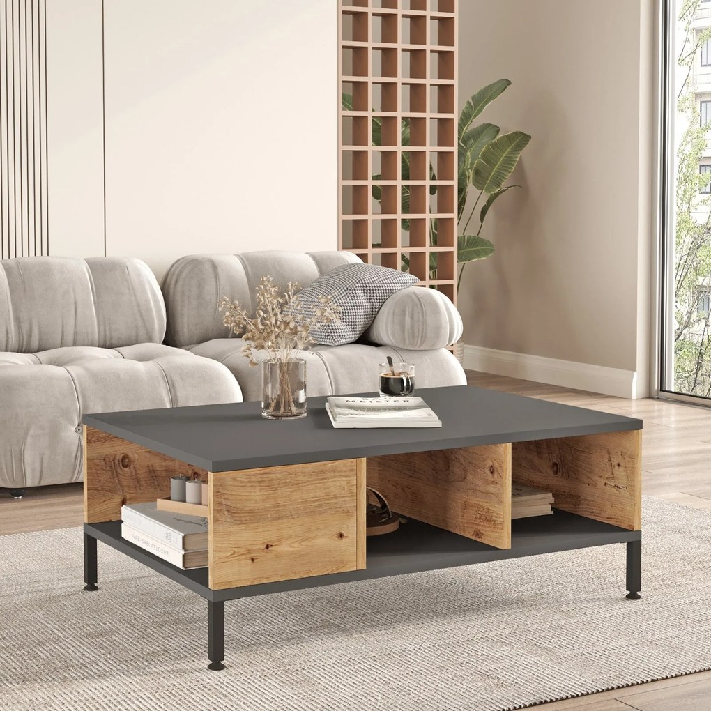 Mesa de Centro RL2 – Pinho Atlântico Antracite – 90x33,1x60 cm